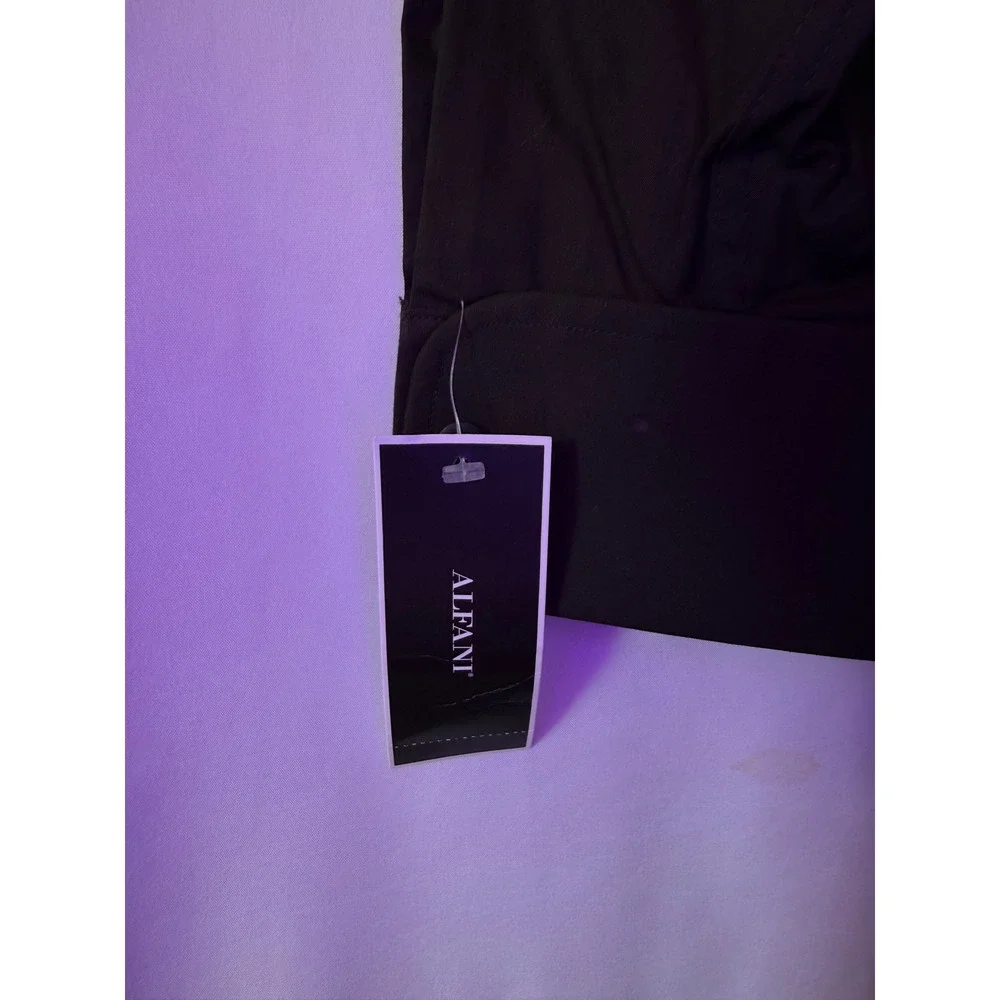 Alfani Mens Black Long Sleeve Button Down Shirt Pleated Front 100% Cotton Large